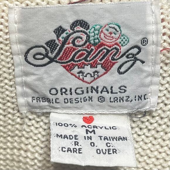 Vtg Lanz Originals Holiday Intarsia Knit Sweater M Peter Pan Collar Trees Folk - Picture 8 of 9